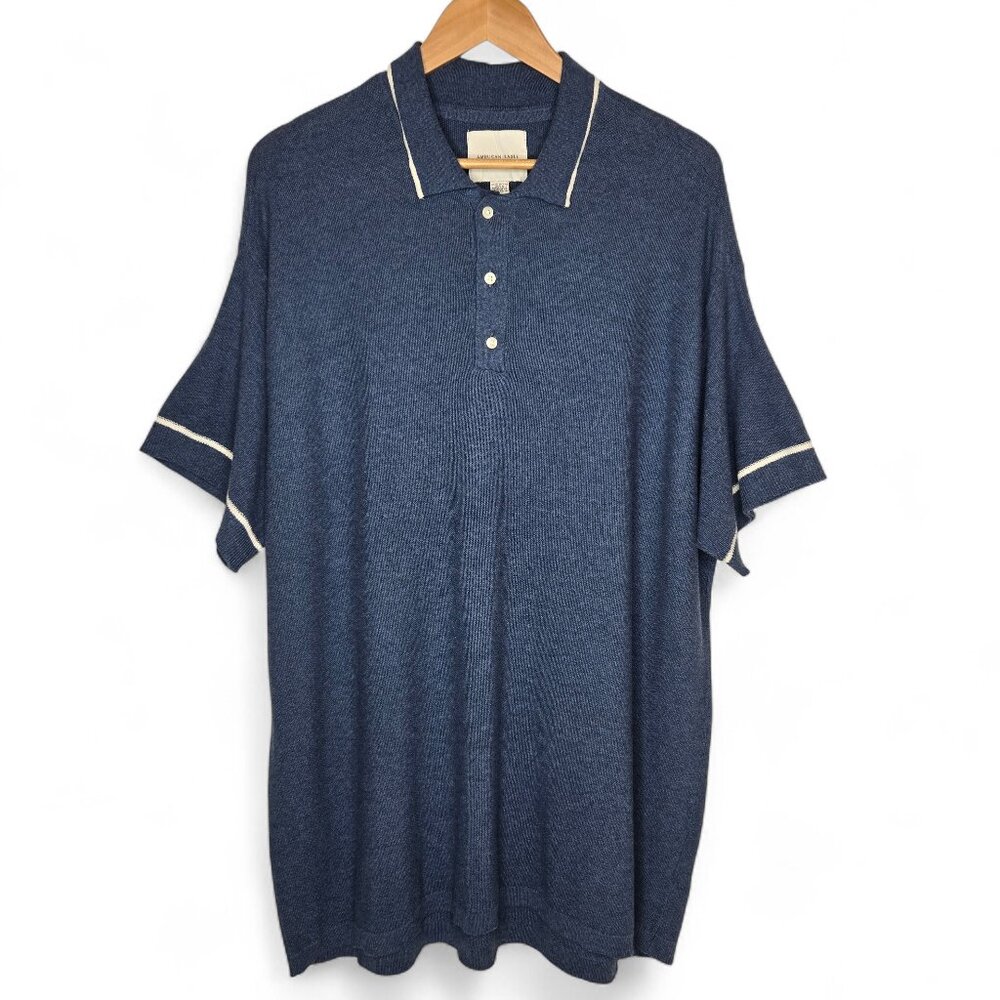 NWT American Eagle Soft Knit Polo Shirt Men White Piping Preppy Ribbed Edges XXL
